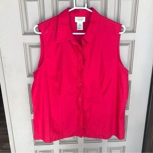 Talbots Sleeveless Buttondown SzXL Red Ruffle Front
